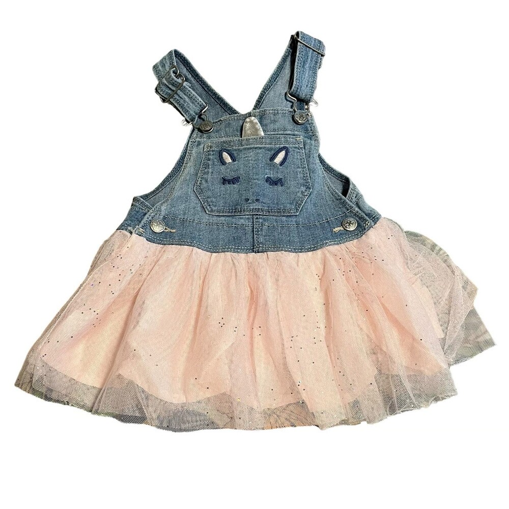 OshKosh B’gosh Baby Girl Unicorn Overall Dress Denim Pink 12Mo